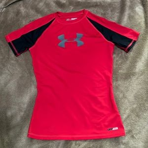Boys Under Armour Heat Gear Shirt Top Red Youth Medium YMD